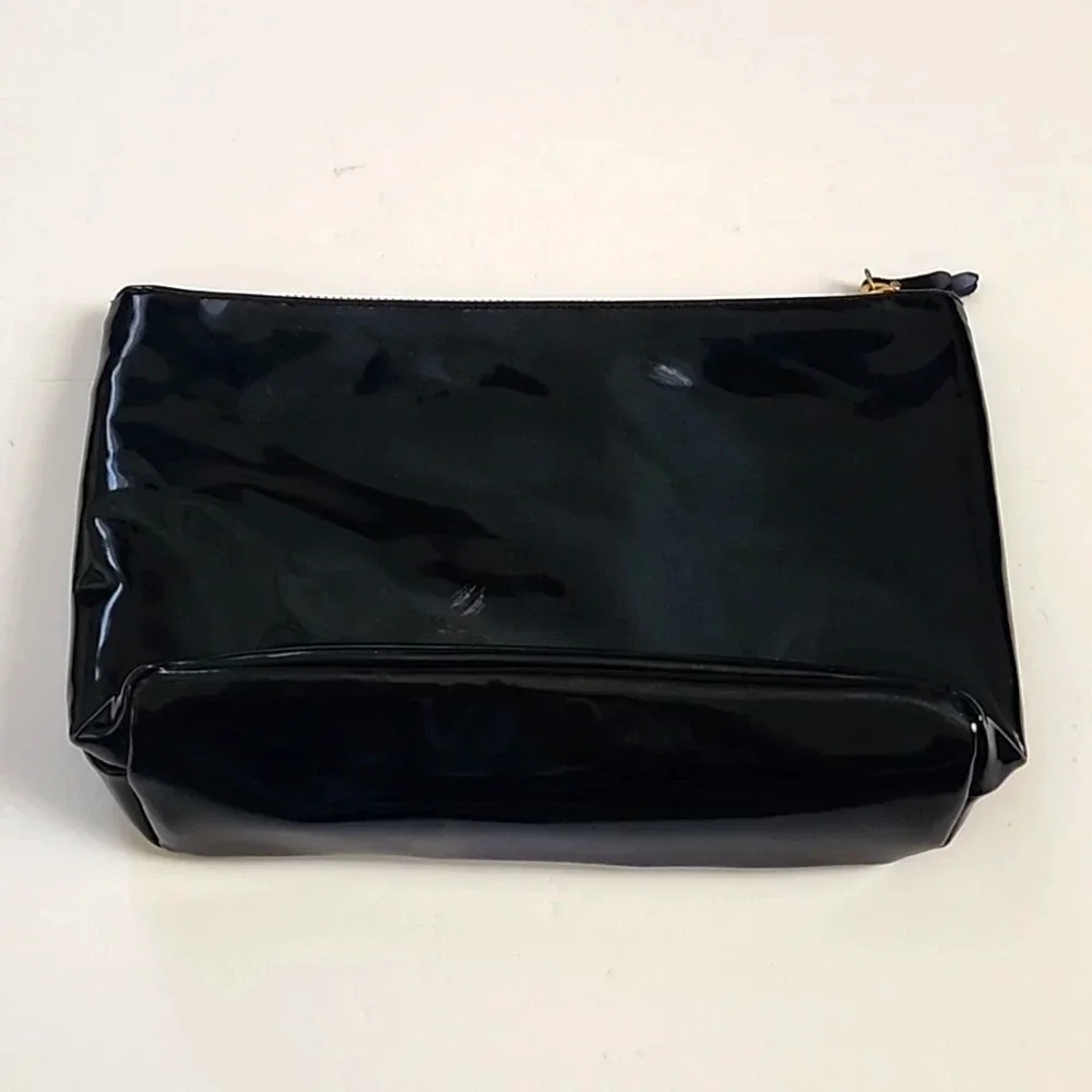 Victoria Secret Black High Glossy Patent Leather Make Up Bag Travel Purse Clutch
